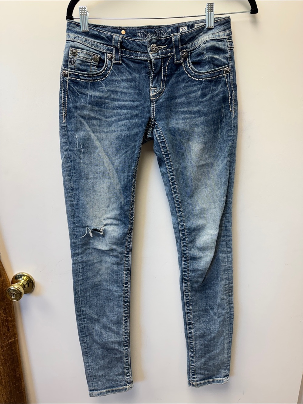 Miss Me Light Blue Skinny Jeans with Faded Wash